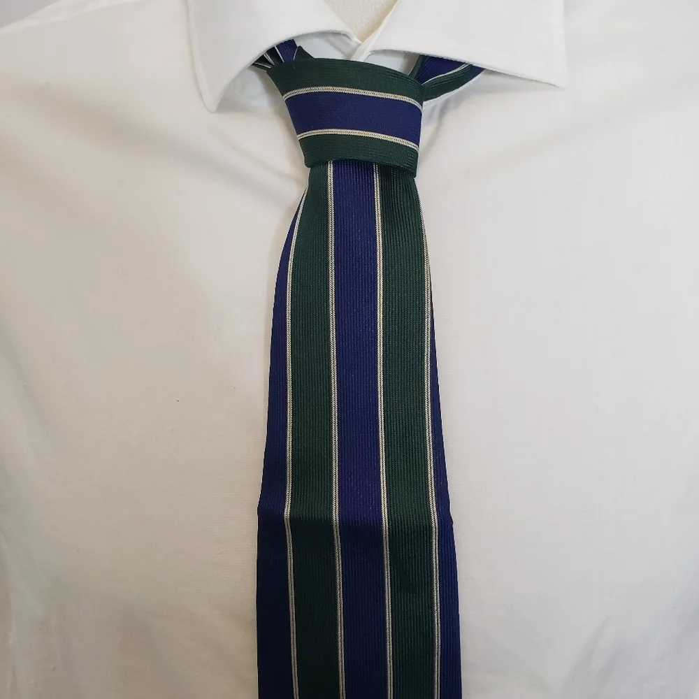 J.Crew Neck Tie Green/Blue Striped‎ 100% Silk Men's Vintage Preppy Classic